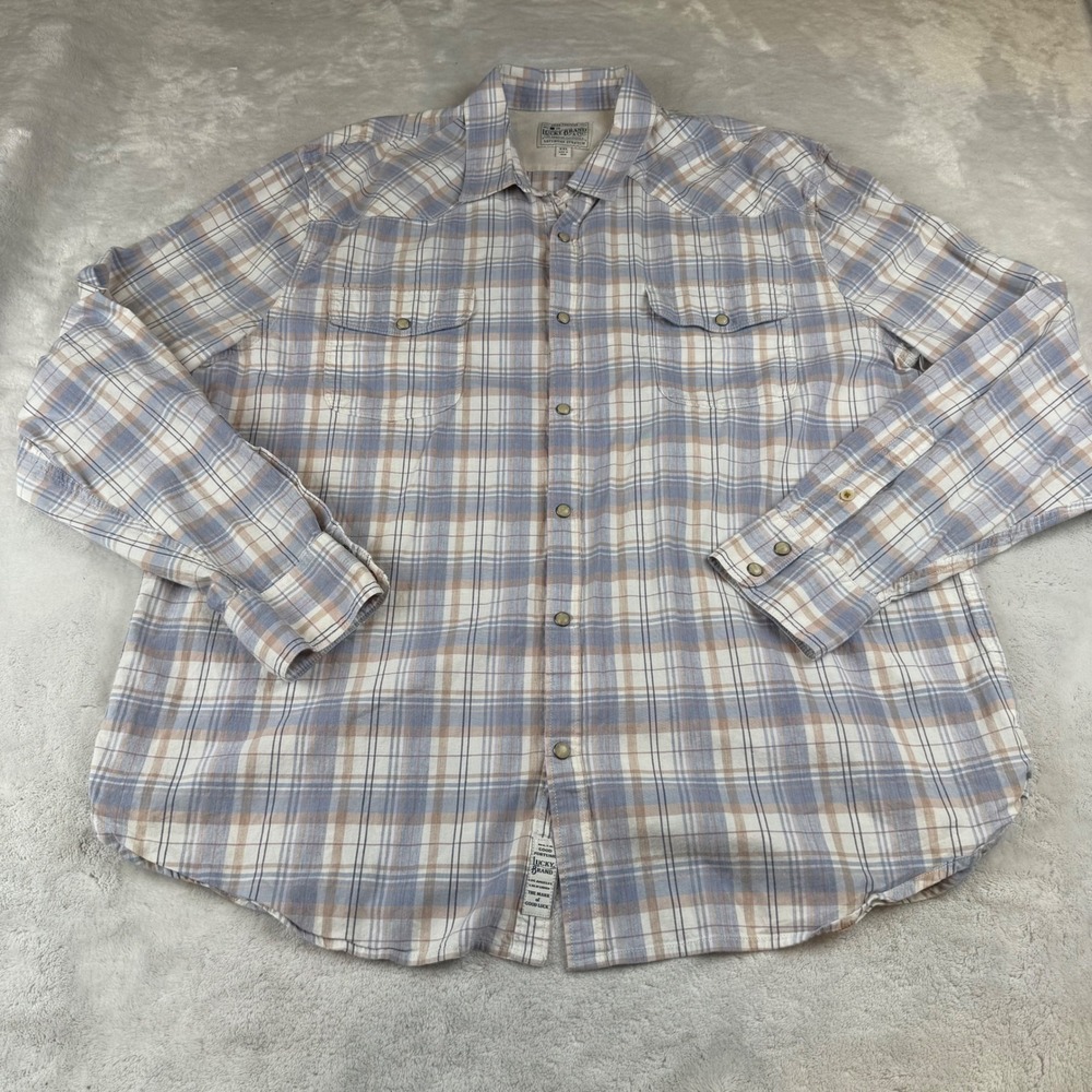 Lucky Brand Men XXL Plaid Western Shirt Button Up Long Sleeve Saturday Stretch
